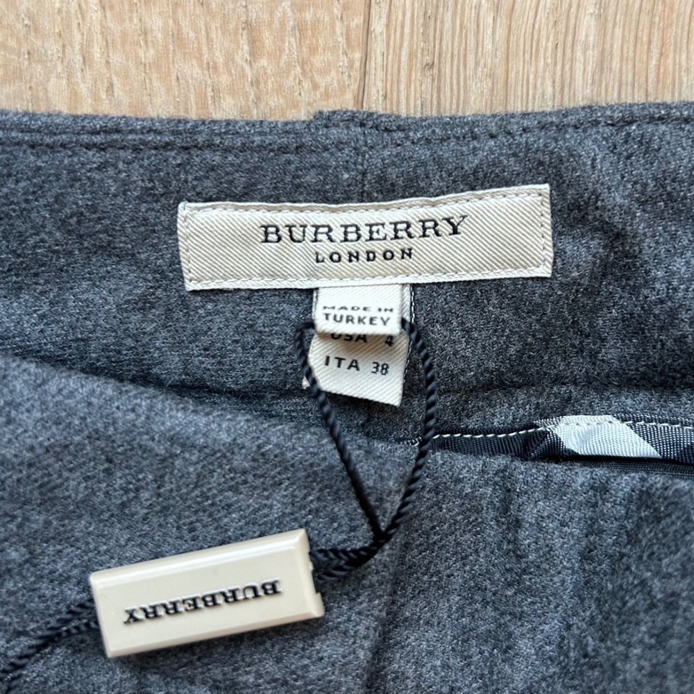 NWT Burberry High Waisted Trousers Women 4 Grey Wool Wide Leg Pants Preppy - Picture 4 of 16